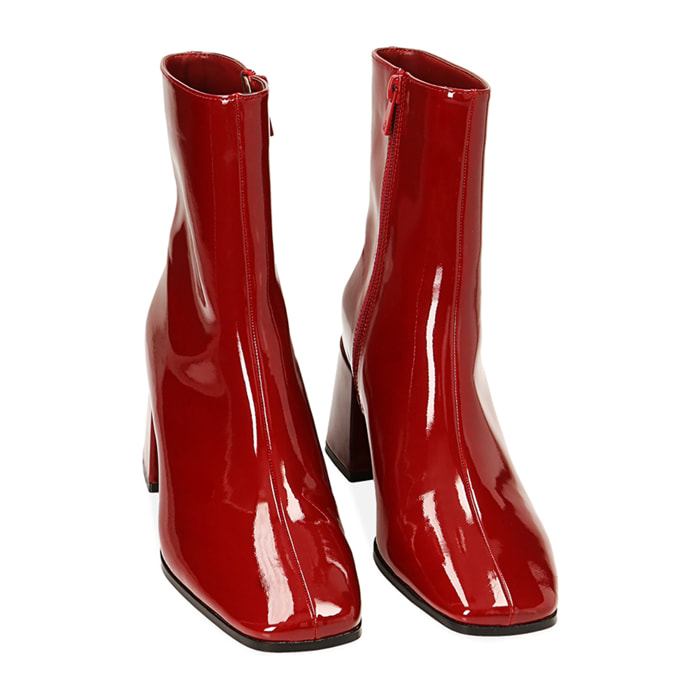 Stivaletti rossi in vernice, tacco 7 cm