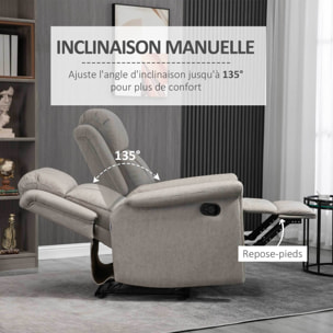 Fauteuil de relaxation inclinable avec repose-pied ajustable revêtement microfibre polyester gris