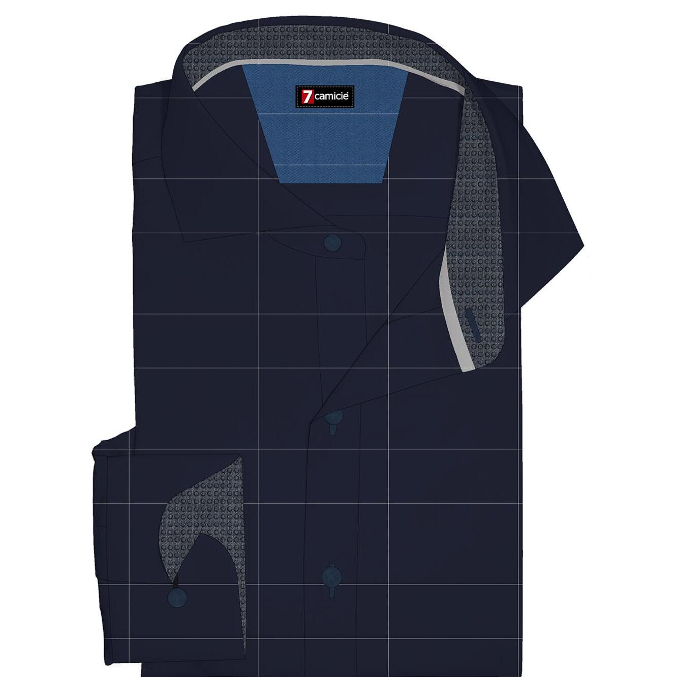 Camicia Uomo 1 Bottone Francese Slim Popeline stretch Unito Blu