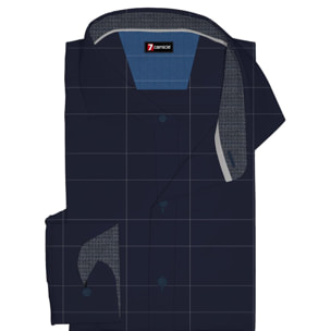Camicia Uomo 1 Bottone Francese Slim Popeline stretch Unito Blu