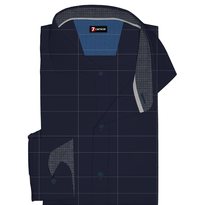 Camicia Uomo 1 Bottone Francese Slim Popeline stretch Unito Blu