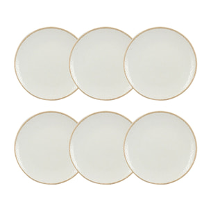 Lot de 6 assiettes plates en porcelaine blanche et liseré beige 27cm NUANCE