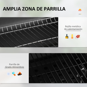 Barbacoa de Carbón con Ruedas Barbacoa con Tapa Parrillas de Acero Inoxidable Termómetro Brasero Ajustable Bandeja Lateral y Estante 113x65x108 cm Negro