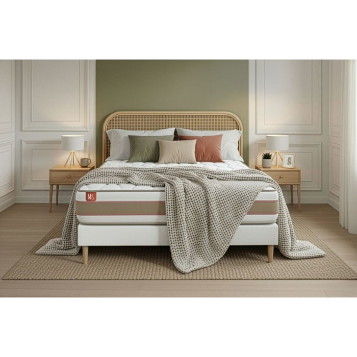 Ensemble - Matelas Ressorts ensachés et mémoire de forme 26cm d'épaisseur - 5 zones de confort - Confort équilibré - Sommier tapissier en kit - 2 places