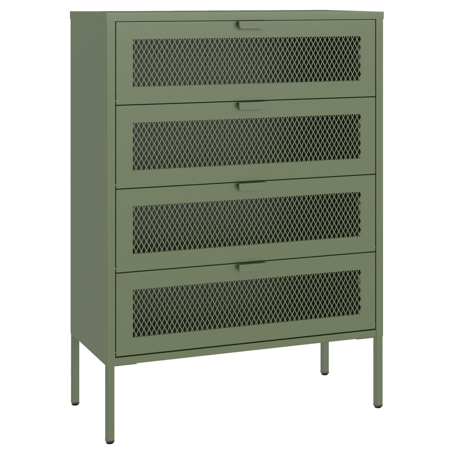 Meuble à chaussures 4 portes en métal vert kaki EMMA