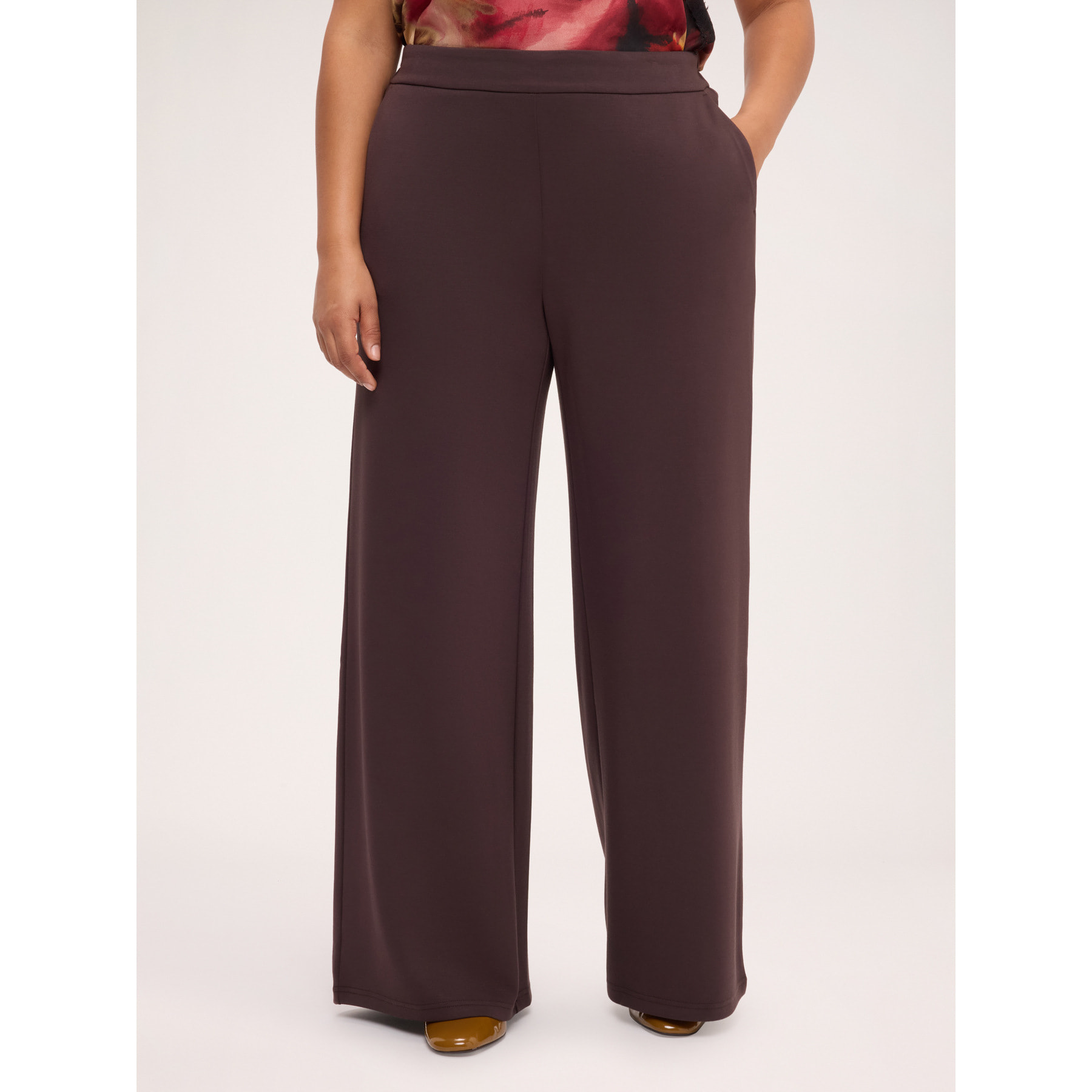 Fiorella Rubino - Pantaloni wide leg in tessuto scuba - Marrone