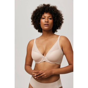 Reggiseno imbottito con ferretto e tulle beige, coppe C e D