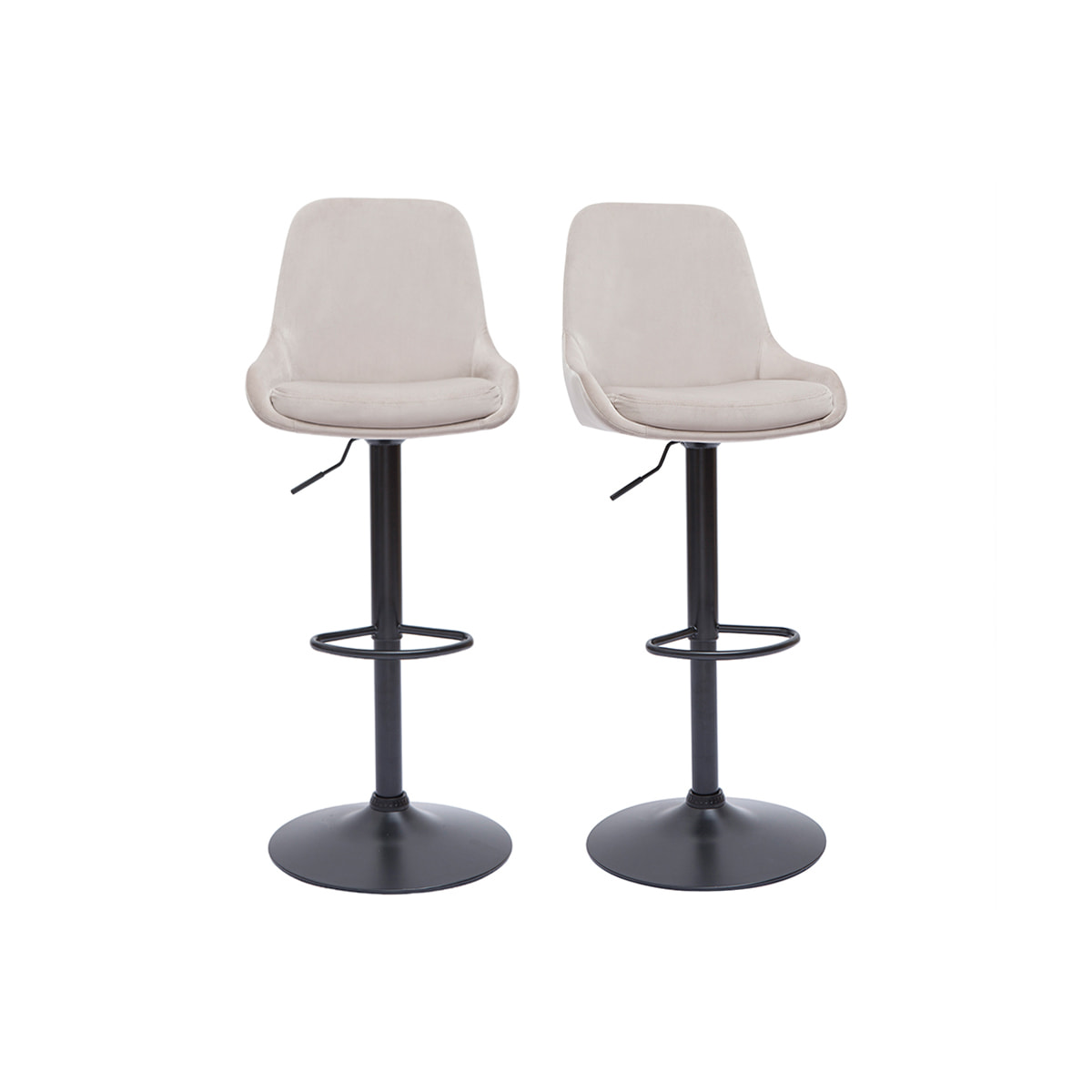 Tabourets de bar design réglables en tissu velours taupe et métal noir 360° (lot de 2) HOLO