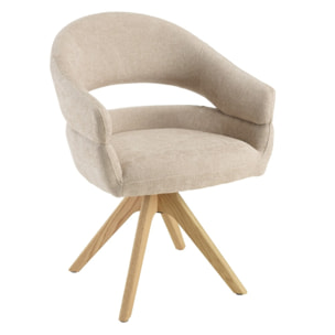 UGO - Chaise pivotante 360° en tissu beige dossier arrondi, pieds bois UGO