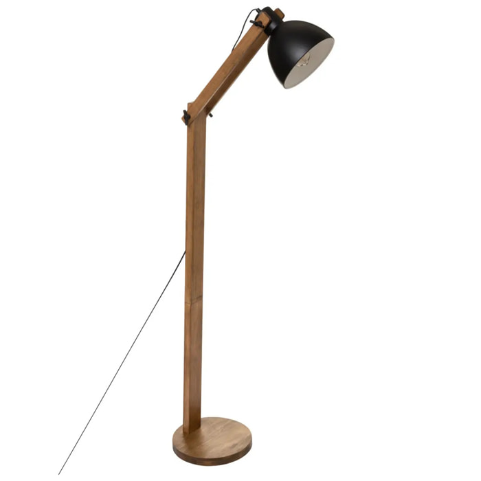 Lampadaire arc "Cuba" noir - métal & bois H158 cm