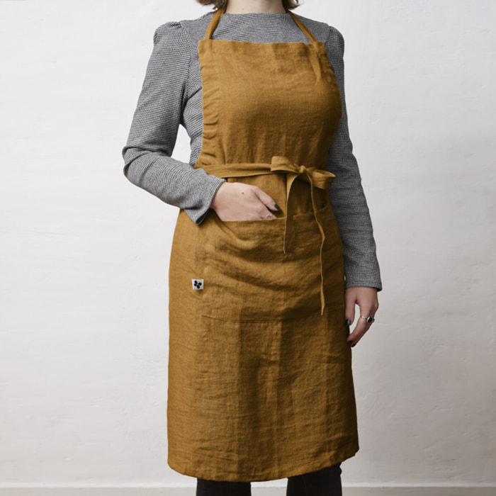 Tablier de Chef ajustable "Soline" 70 x 85 cm Lin lavé - Couleur: Soline Caramel