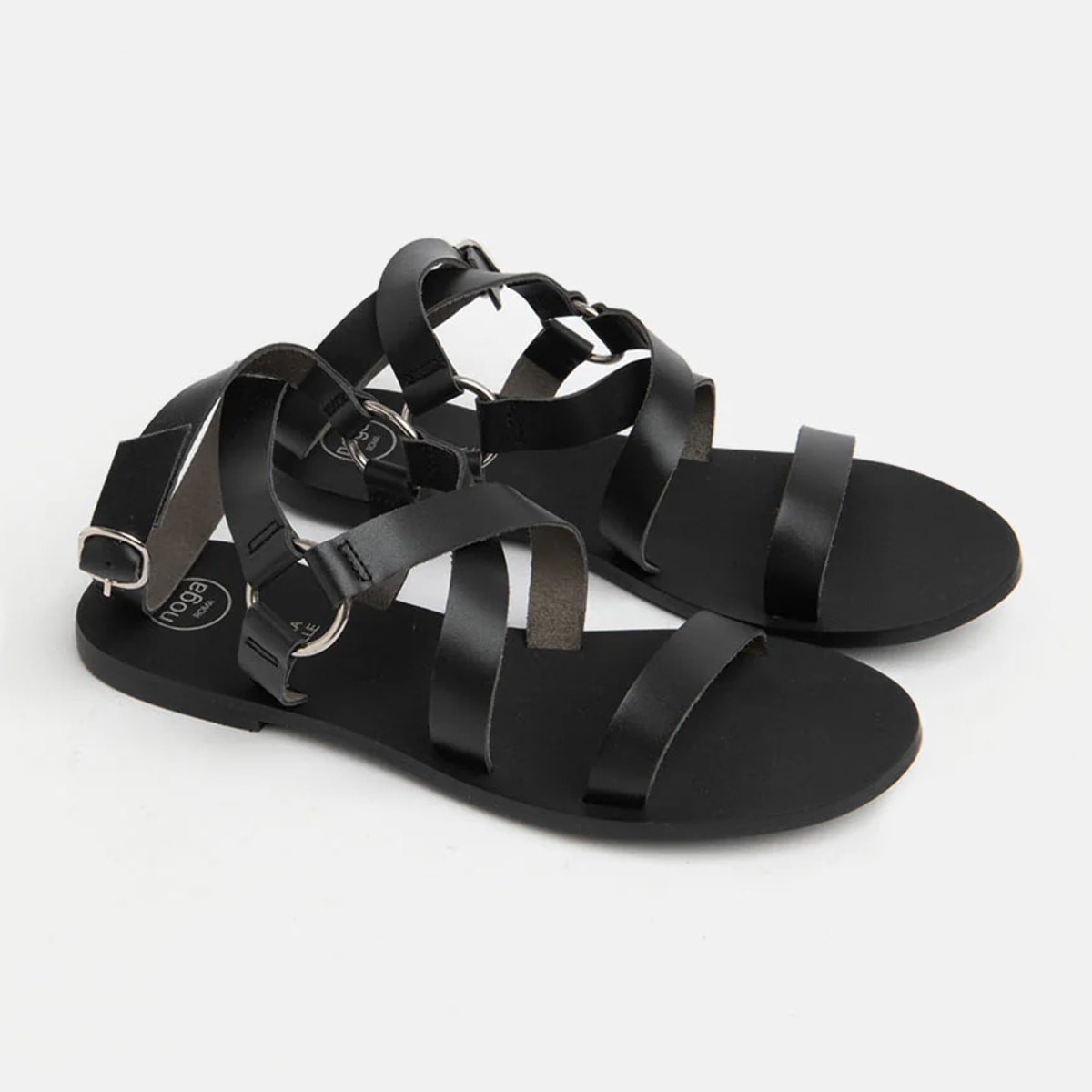 Sandalo in verra pelle con fascette alla schiava - NERO