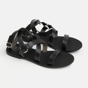 Sandalo in verra pelle con fascette alla schiava - NERO