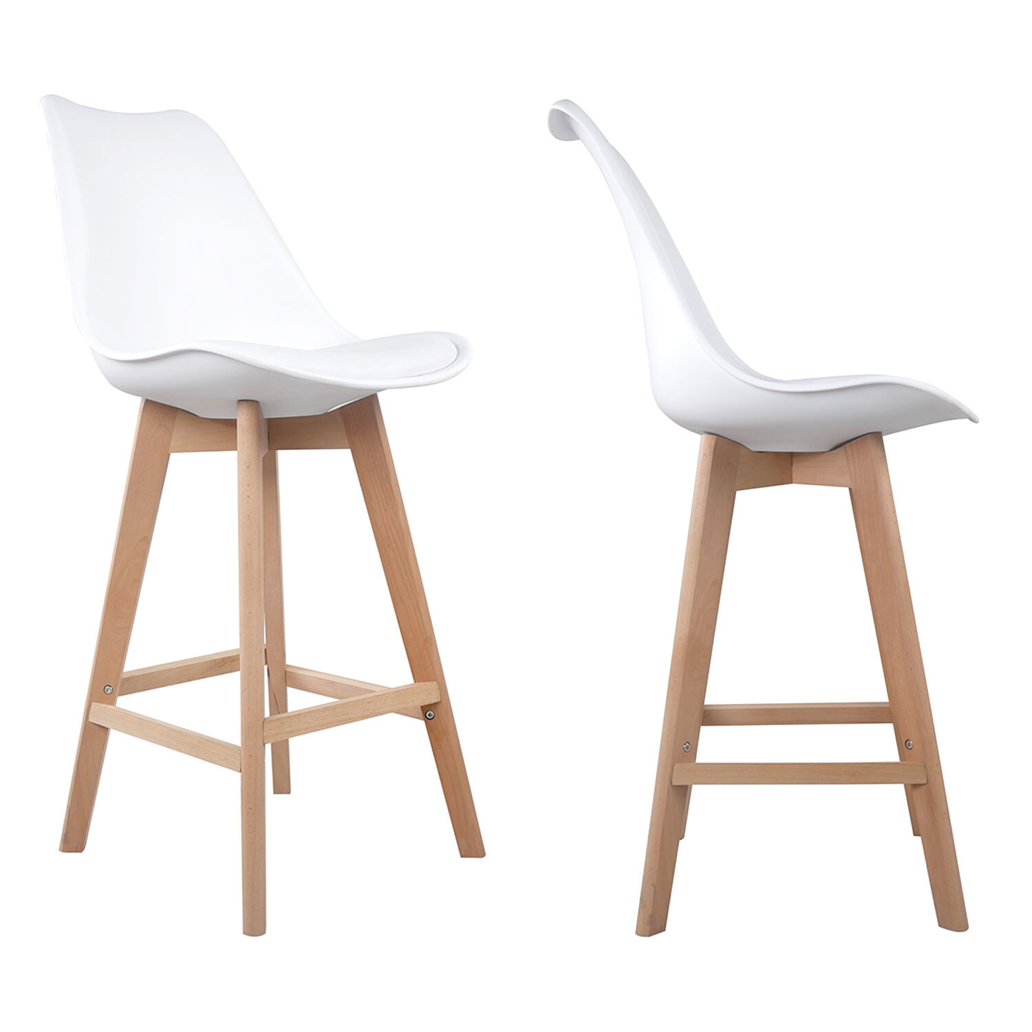 Lot de 2 tabourets scandinaves SVEN blanc avec coussin
