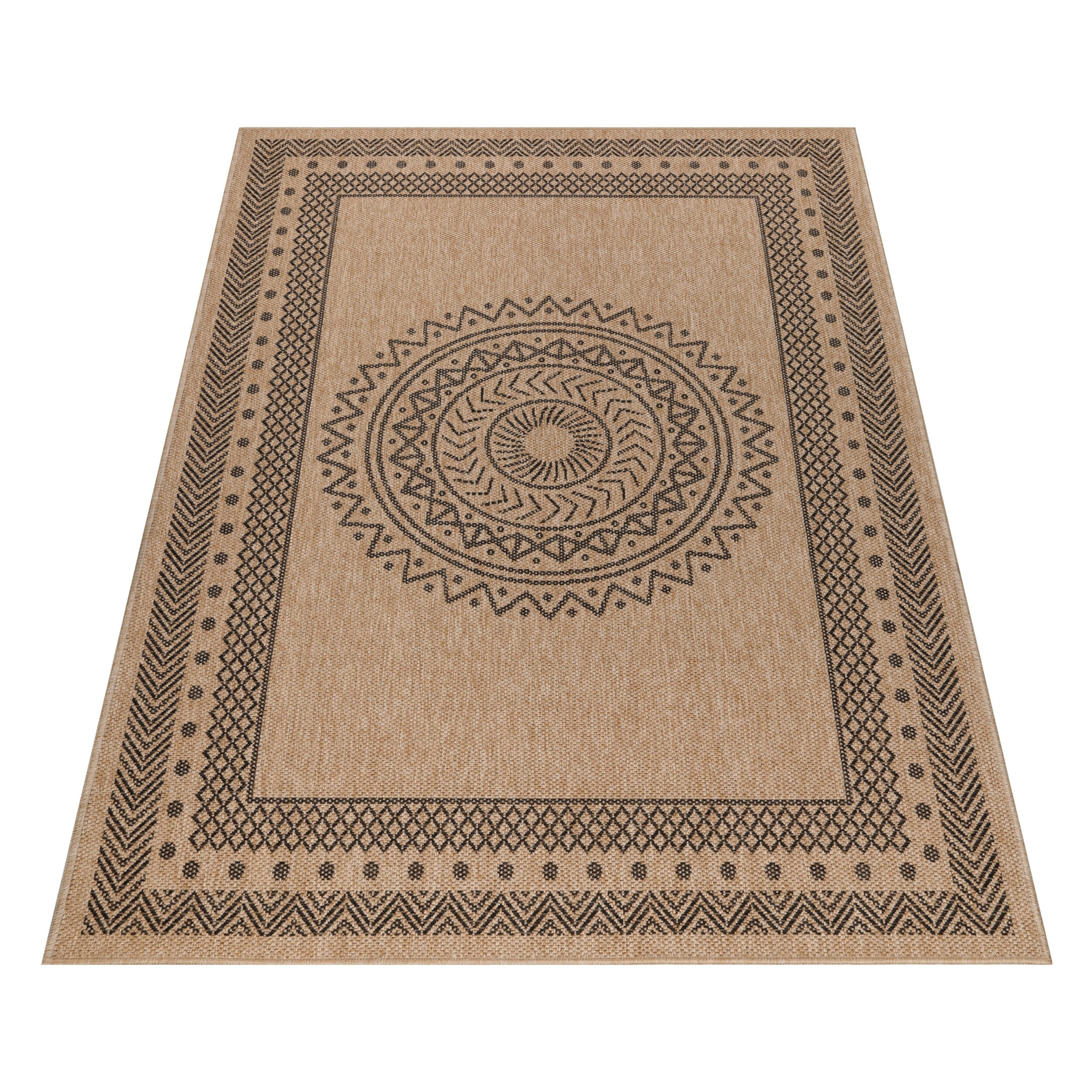 DHAKA - Tapis intérieur/extérieur aspect jute motif mandala noir
