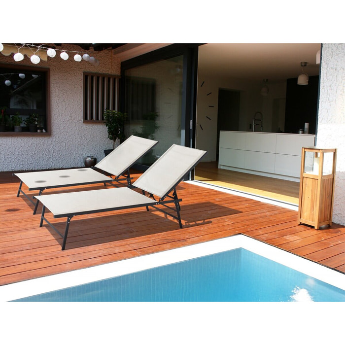 Lot de 2 bains de soleil en métal "Sublima" - 180 x 54 x 104 cm - Beige