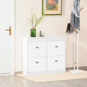 Armoire à chaussures meuble à chaussures rangement pour 32 paires dim. 98L x 24l x 83H cm  4 portes abattantes double niveau MDF blanc