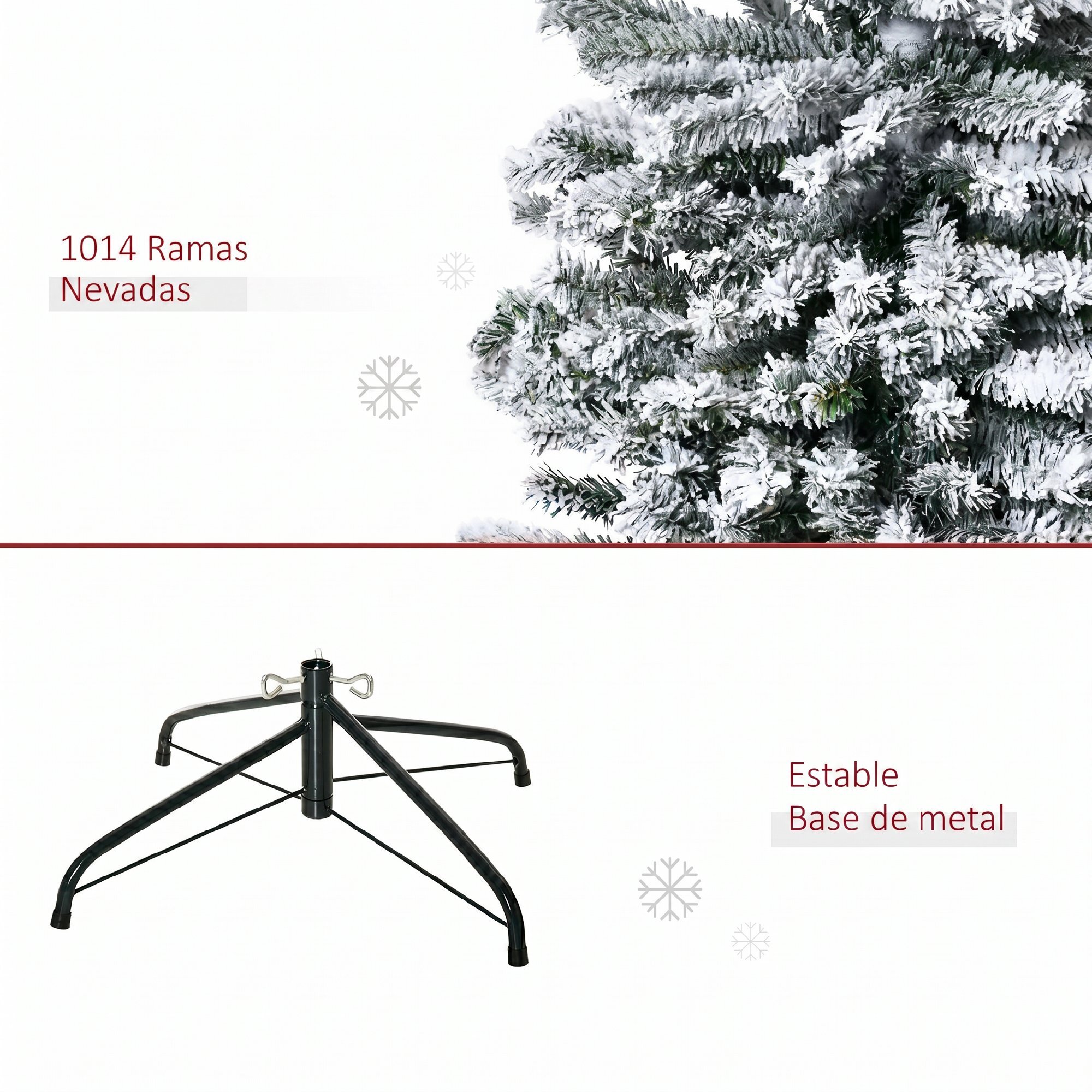 Árbol de Navidad Estrecho 270 cm Árbol de Navidad Artificial Nevado con 1014 Ramas y Soporte de Metal Árbol Navideño para Salón Verde y Blanco