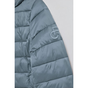 Giacca ultralight blu denim Cintia con cappuccio rimovibile e ricamo PC