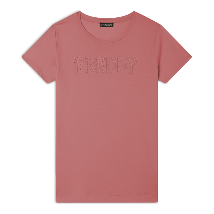 T-Shirt in jersey modal con Logo Strass