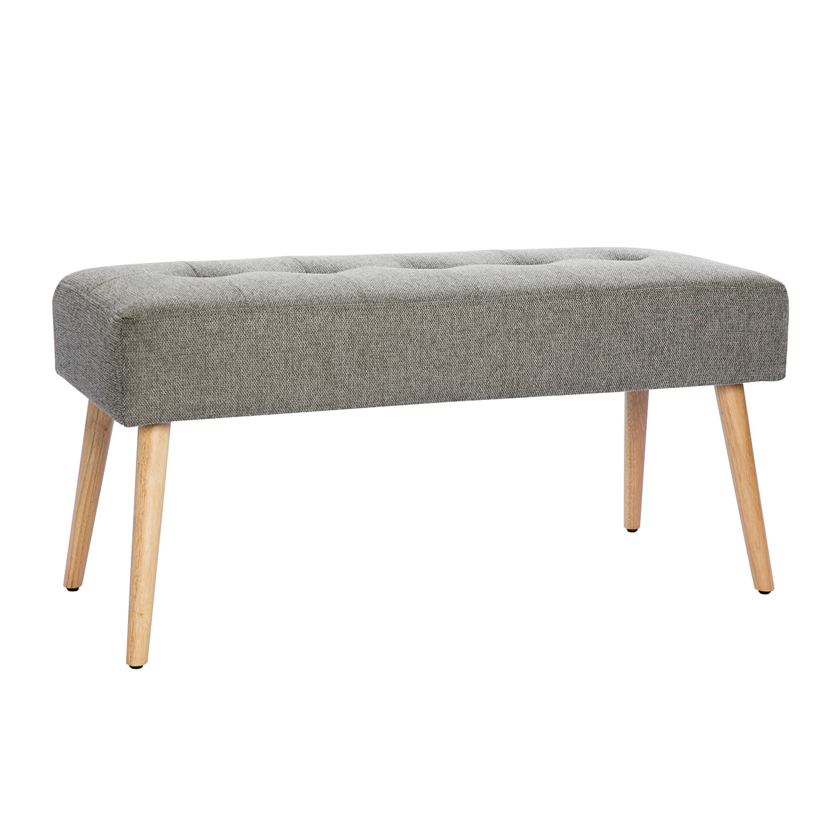 Banc scandinave capitonné en tissu effet velours texturé gris clair et bois clair L96 cm GUESTA