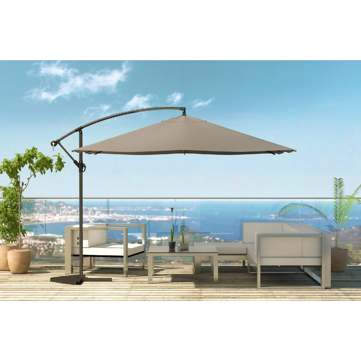 Parasol déporté 3 x 3 m gris RAKANO