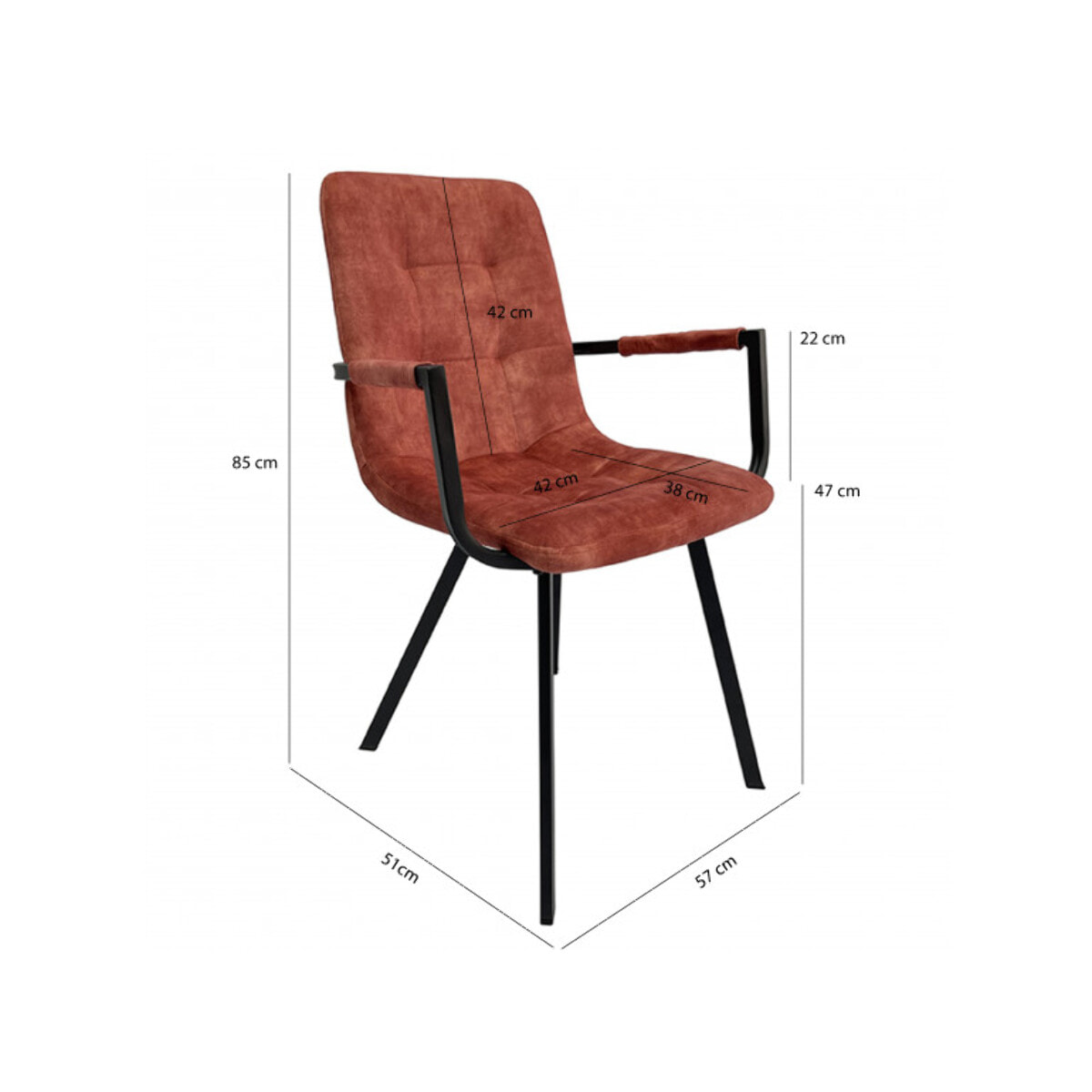 Fauteuil capitonné en velours avec accoudoirs - HERBY