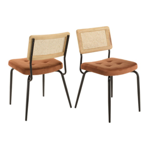 AGATHE- Lot de 2 chaises métal noir assise velours orange dossier rotin