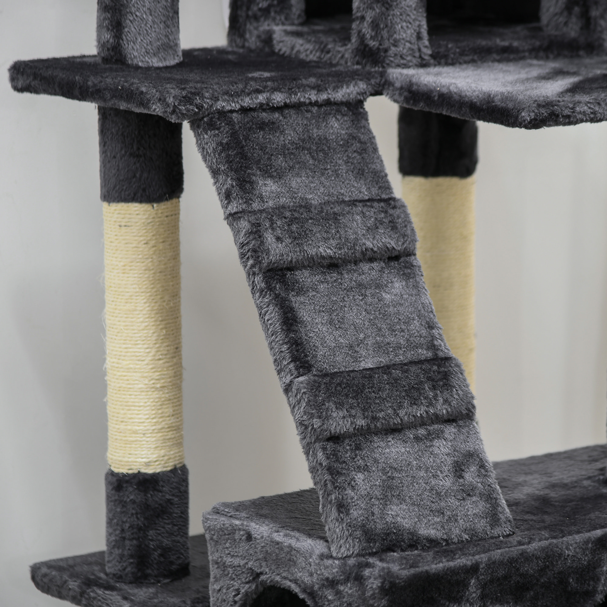 Árbol Rascador para Gatos Grande Altura 173 cm Árbol para Gatos Torre para Gatos con Nidos Escaleras Juguetes Colgantes y Postes de Sisal 49x49x173 cm Gris Oscuro