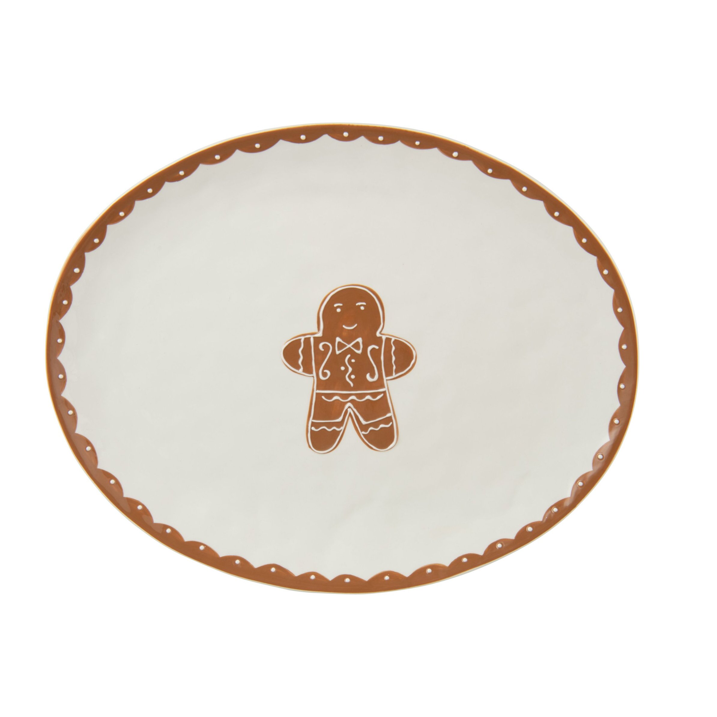 J-Line assiette Cookie Ovale Dolomie - céramique - brun/blanc