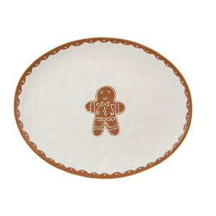 J-Line assiette Cookie Ovale Dolomie - céramique - brun/blanc