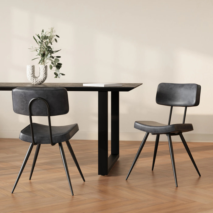 Lot de 2 chaises en cuir synthétique gris / noir - Texas