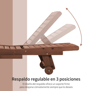 Tumbona de Madera Exterior Silla Reclinable de Jardín con 2 Ruedas Respaldo Ajustable en 3 Niveles y 1 Bandeja Carga 113 kg para Terraza Patio Natural