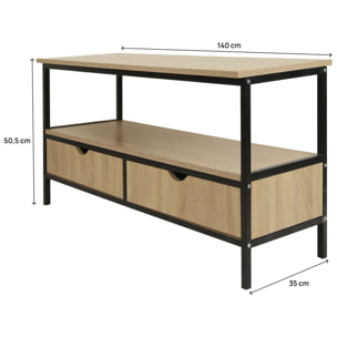 Meuble TV avec tiroir style industriel "Detroit" - 113 x 40 x 55 cm - Beige