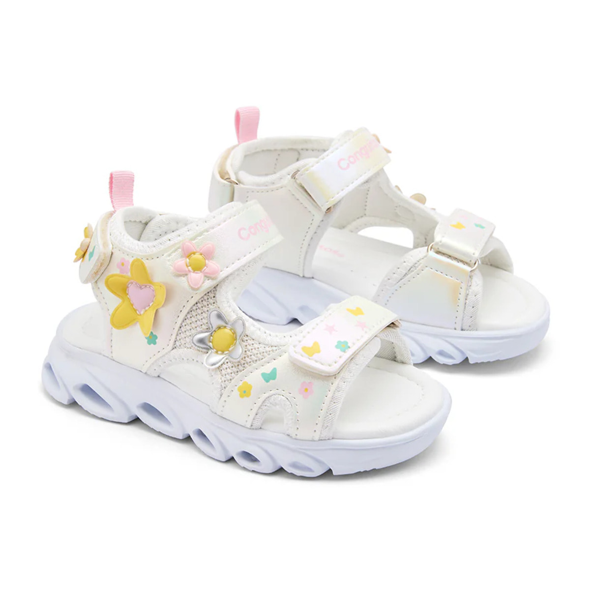 Sandalias de Luces Multi  de Niña Diseño Floral con Cierre Adherente