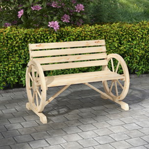 Banc de jardin 3 places accoudoirs Roues Charette en bois naturel