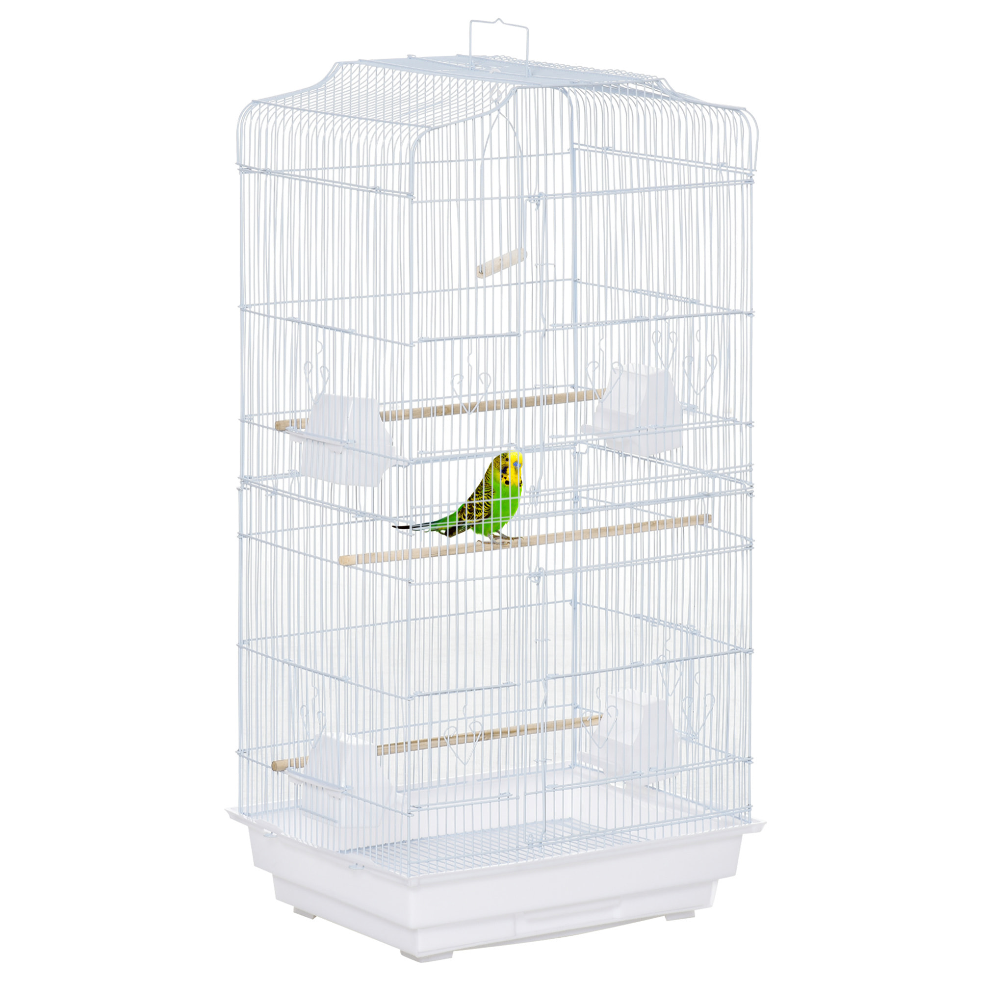 Cage à oiseaux volière avec mangeoires perchoirs plateau amovible 2 portes dim. 46,5L x 35,5l x 92H cm métal blanc