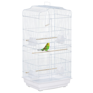 Cage à oiseaux volière avec mangeoires perchoirs plateau amovible 2 portes dim. 46,5L x 35,5l x 92H cm métal blanc