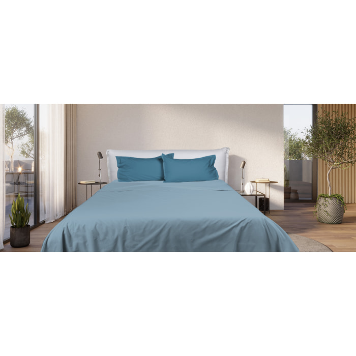 UNO CASA DESIGN Completo Letto Bice 25 Bicolor in Puro Cotone_Matrimoniale_petrolio