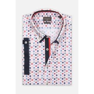 camicia uomo slim 1 bottone button down doppio collo Popeline Stretch Stampato Bianco e Arancio