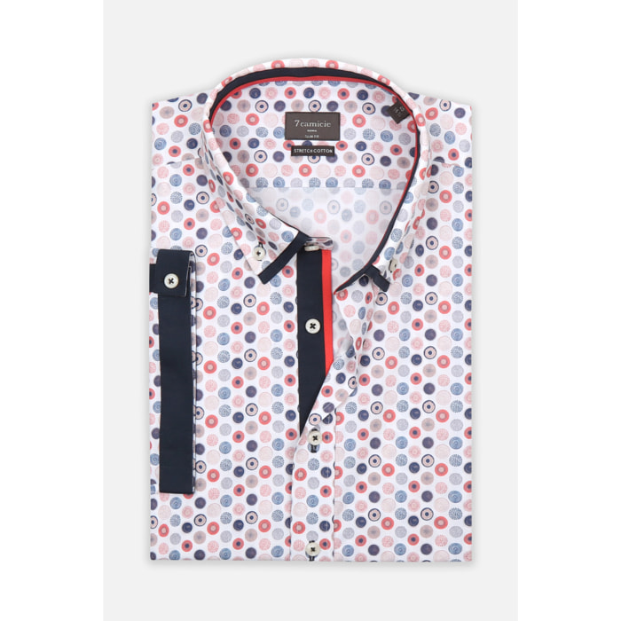 camicia uomo slim 1 bottone button down doppio collo Popeline Stretch Stampato Bianco e Arancio