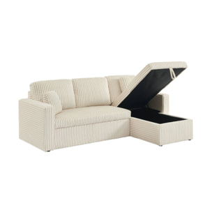 Canapé d'angle réversible convertible en tissu effet fourrure blanc crème avec coffre de rangement - Ida