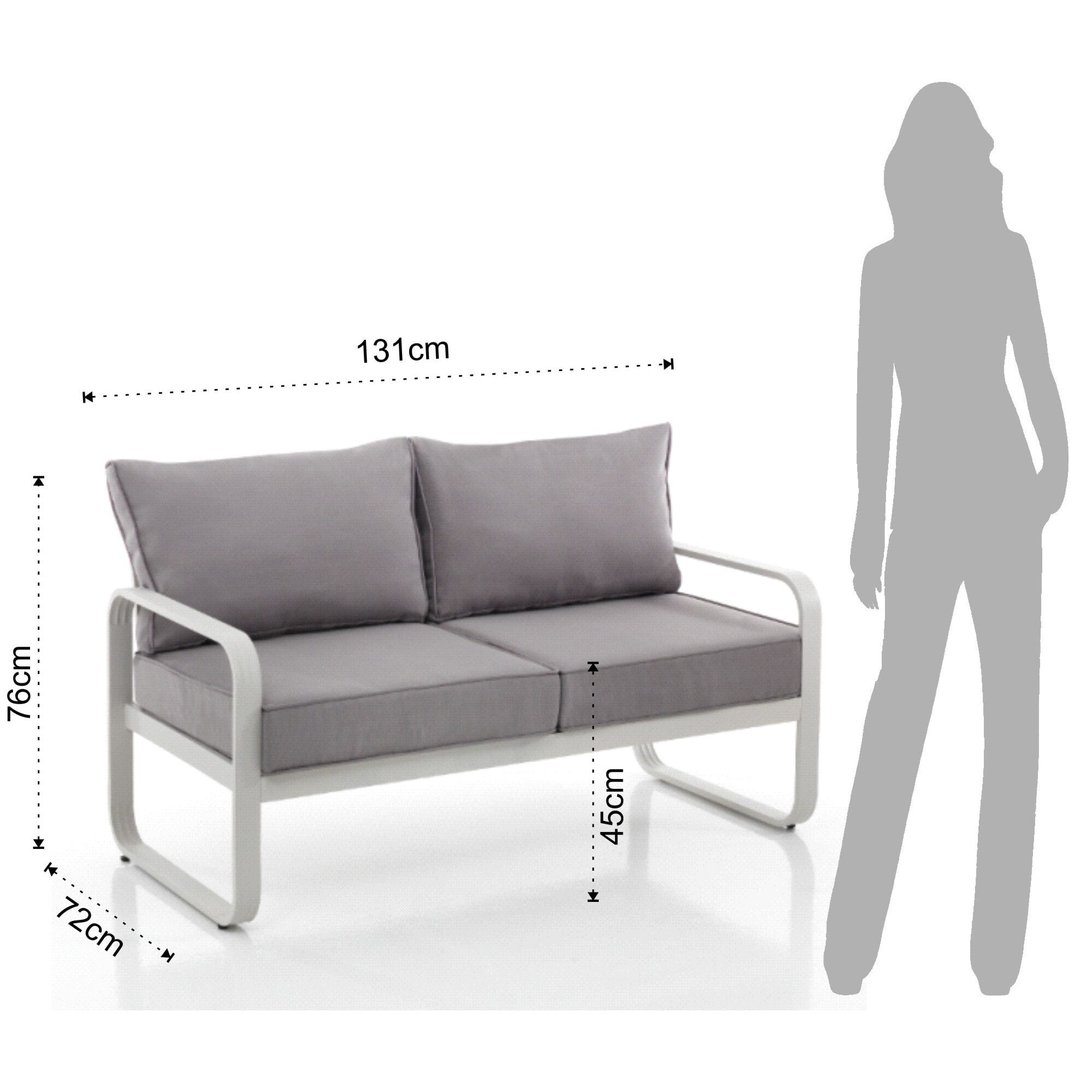 Canapé de jardin 2 places Tomasucci ISCHIA, en polyester et aluminium, blanc, 131 × 72 × 76 cm
