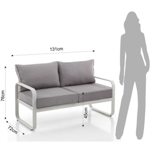 Canapé de jardin 2 places Tomasucci ISCHIA, en polyester et aluminium, blanc, 131 × 72 × 76 cm