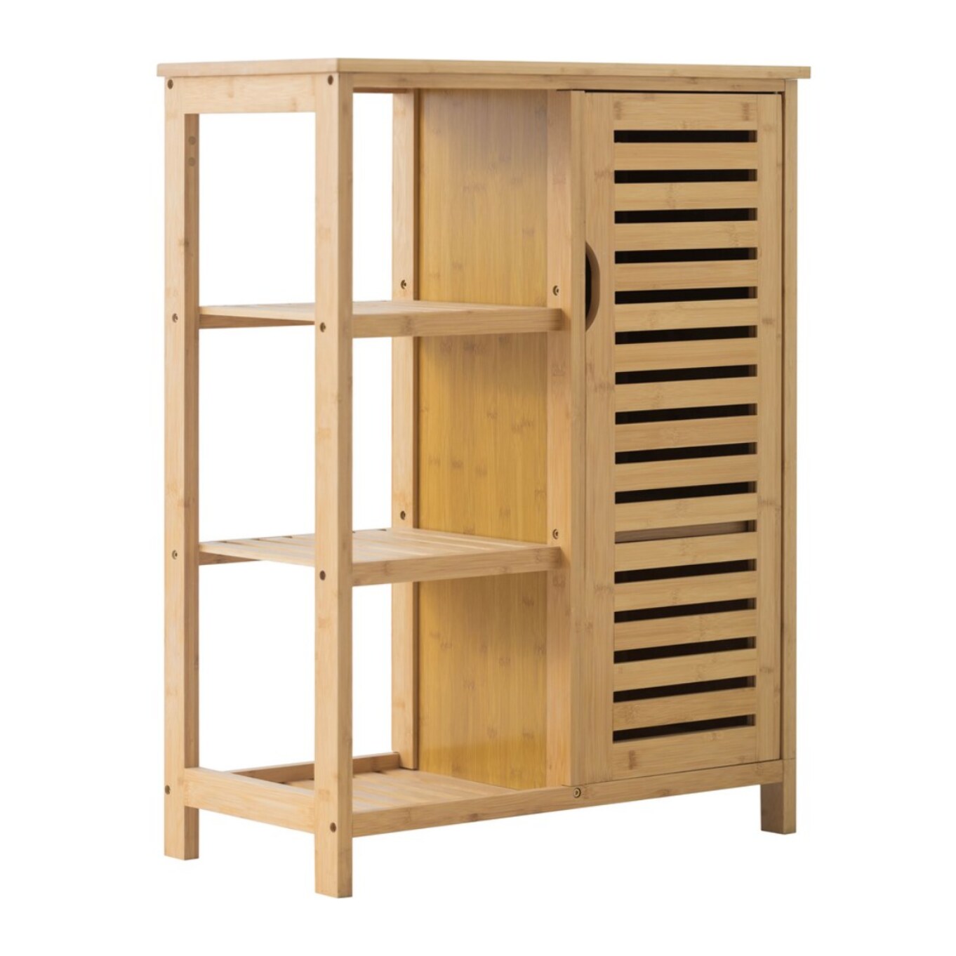 Scaffale da bagno con struttura in bamboo e vani in stoffa 44x33x96 cm