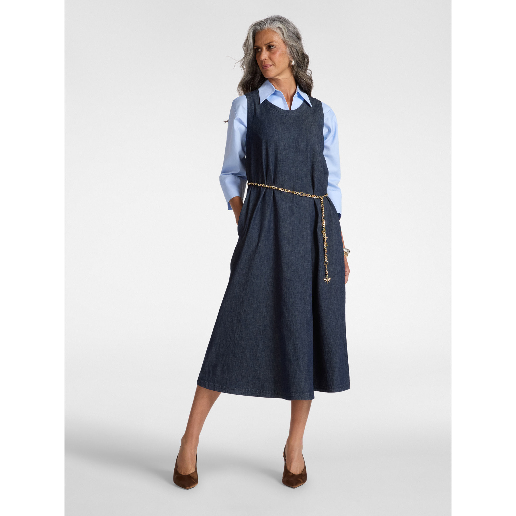 Elena Mirò - Abito in Chambray senza maniche - Blu