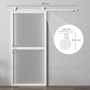 Herrajes para Puertas Correderas 200 cm, Kit de Accesorios para Puerta Corredera con 2 Rieles de Acero al Carbono y Guía de Suelo, para Garaje, Armario, Blanco