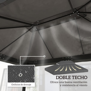 Techo de Repuesto para Cenador, 4x3 m, Cubierta de Repuesto con Techo Doble, Orificios de Drenaje y Protección UPF30+, SOLO Toldo de Recambio para Pabellón Gazebo, Gris Oscuro
