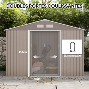 Abri de jardin - cabanon double porte coulissante, fondation incluse - 277 x 191 x 192 cm - tôle d'acier ondulée effet bois