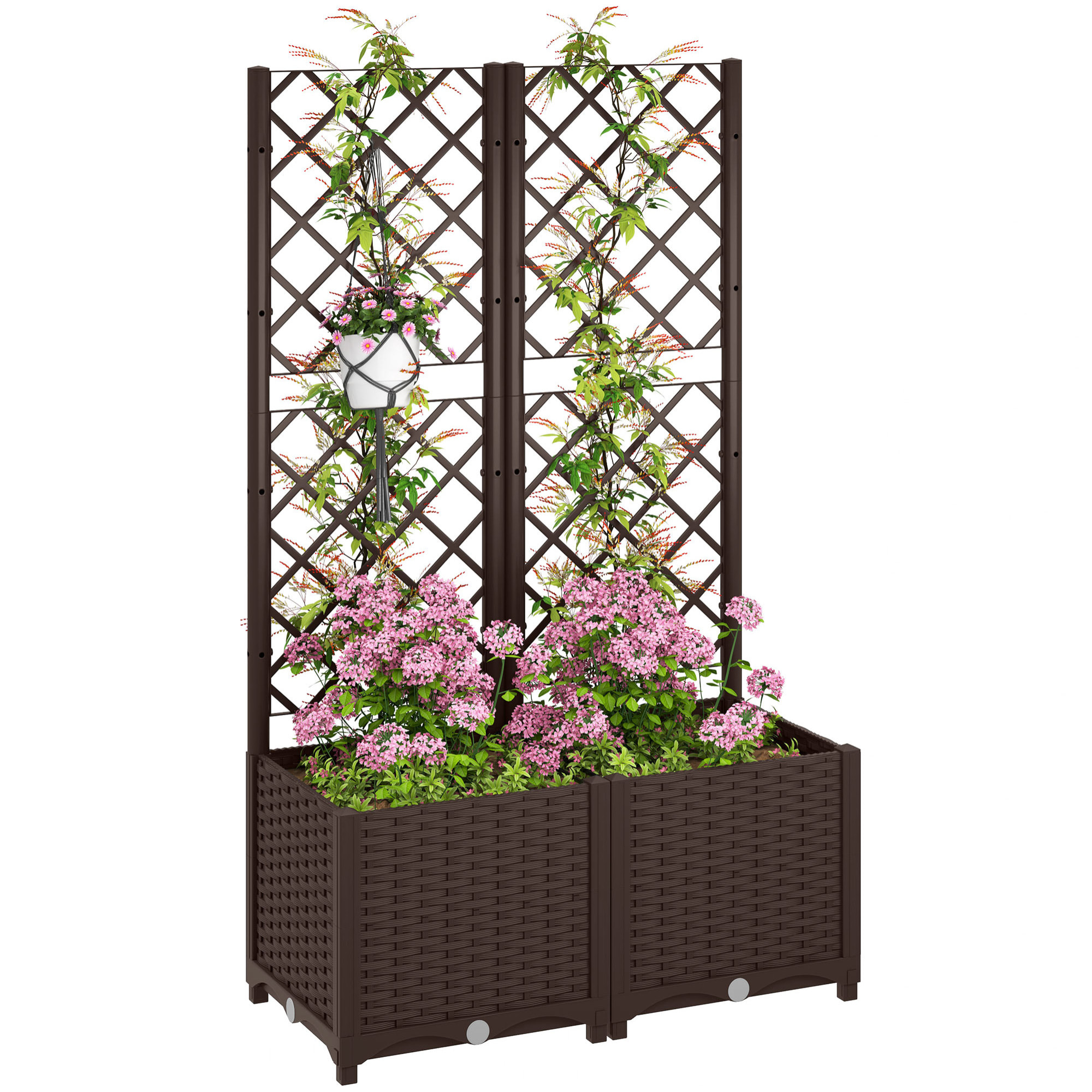 Jardinera con Enrejado de PP Jardinera Exterior Grande con Drenaje y Amplio Espacio para Plantas Trepadoras Macetero con Soporte para Jardín Patio Terraza 80x40x135 cm Marrón